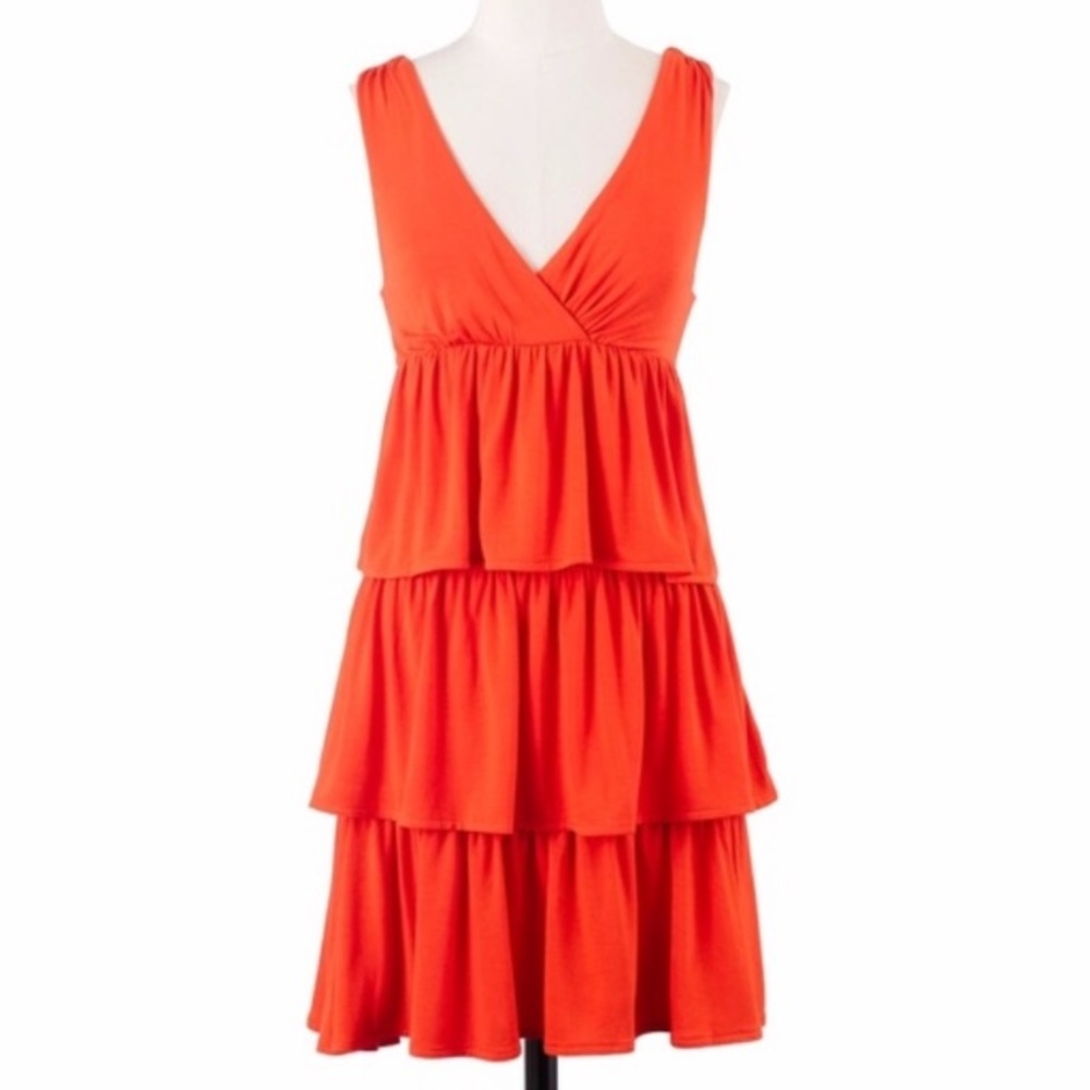 J. Crew orange Ruffled & Tiered sleeveless V-neck super soft dress w wide straps
